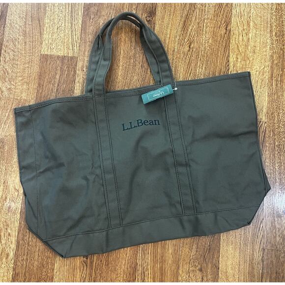 L.L. Bean Handbags - L.L.Bean Large Canvas Grocery Tote Bag Green Logo Open Top Cotton Reusable